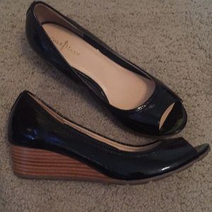 Cole Haan Black Nike AirWalk peep toe wedge pumps